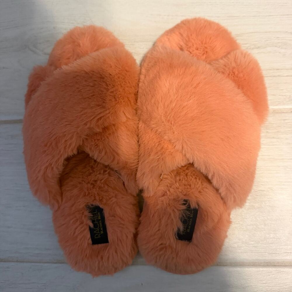 Rachel Roy Faux Fur Cross-Band Slippers – Women’s Size S (5-6) – Peach Pink
